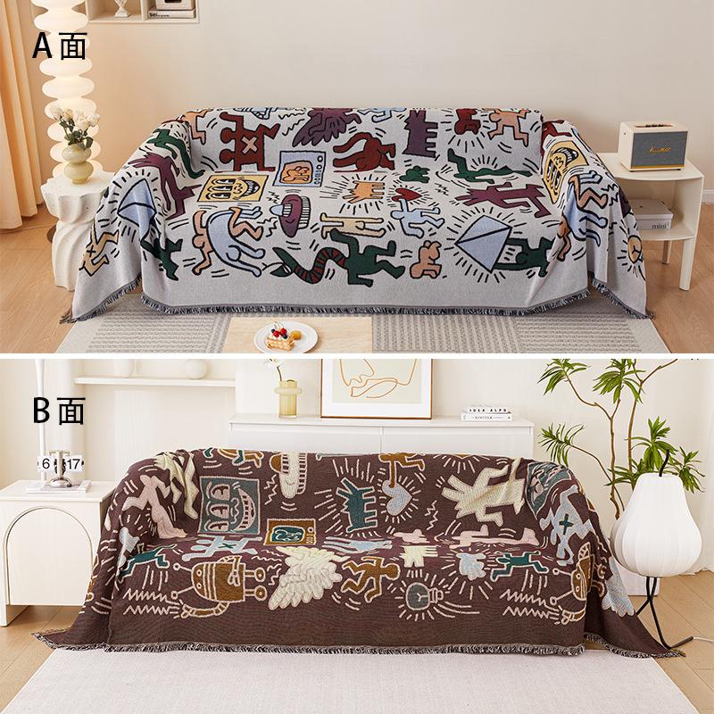 Double Sided Pattern Cartoon Sofa Cover Beds Blanekets Throw Blanket Picnic Mat With Tassel Sofa Bed Universal Decorative S006