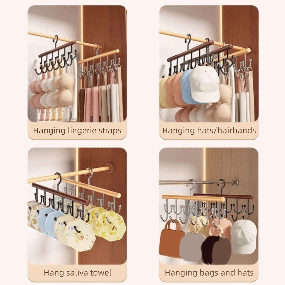 Wall Mounted Wooden Sling Hanger 360 Degrees Rotating Space Saving Camisole Clothes Hanger with 18 Hooks Large Capacity