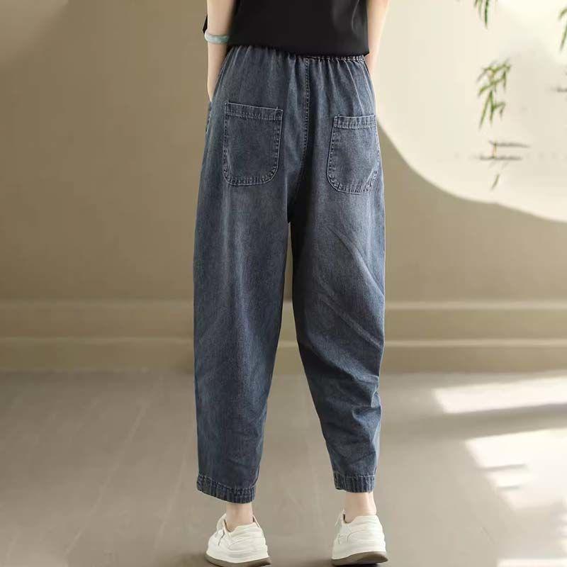Retro Women's Jeans Spring and Autumn Nine Point Loose and Versatile Simple Haren Pants