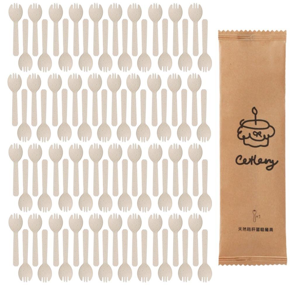 100Pcs Individually Packaged Disposable Spoon Fork Eco-Friendly Dessert Cake Fork  Commercial