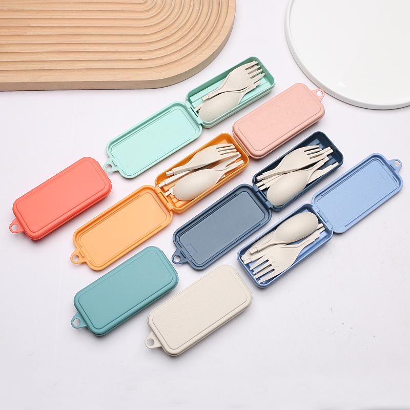 Foldable Wheat Straw Cutlery Set with Detachable Chopsticks and Spoon - Portable Gift Set