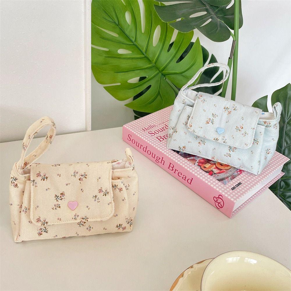 Snap Button Floral Makeup Bag Print Layered Storage Bag Organizer Pouch Coin Purse Daily Storage