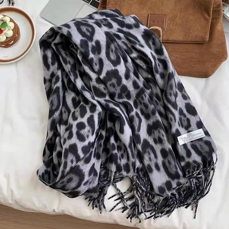 

Leopard Print Scarf with Fringe Thin Soft Chiffon Wrap for Fall Winter Y2K Coquette American Style Neck Shawl 200cm 200x65cm