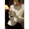 Women Loose Hollow Out Crew Neck Thin Knit Sweater Casual Long Sleeve Pullover Top