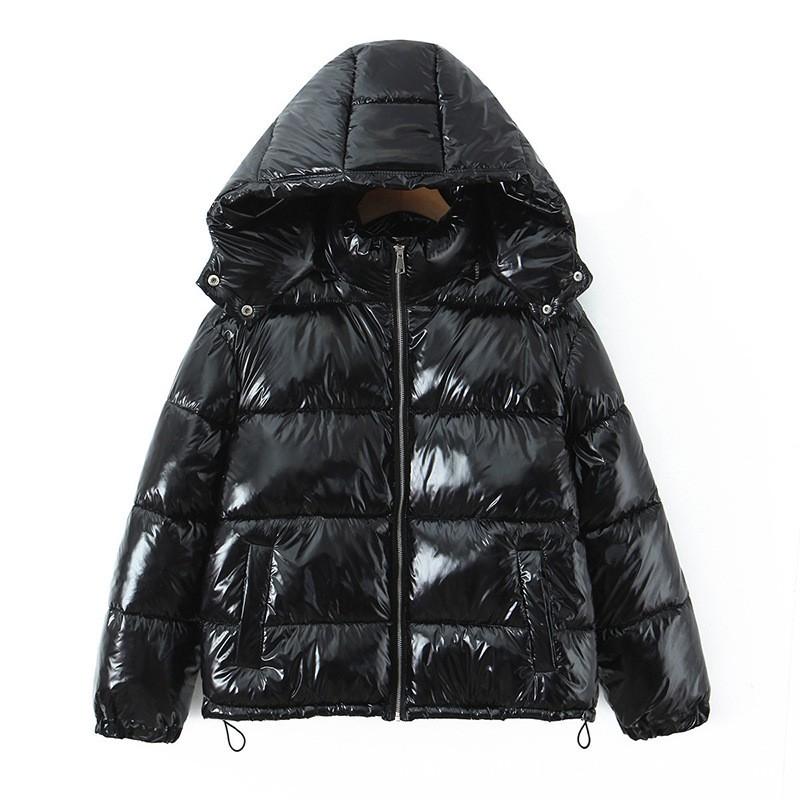 Womens Shiny Loose Hooded Puffer Coat Warm Thick Zip Winter Casual Cotton Jacket