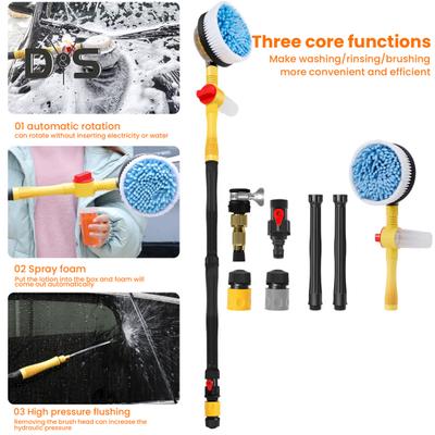Auto Rotating Retractable Car Wash Brush with Long Handle 360 Degree Spin Mop Automatically Foams Car Wash Kit