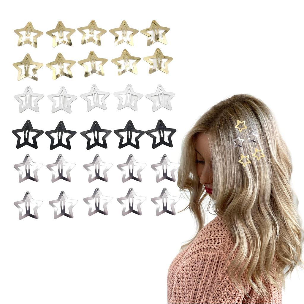 30 Stück Goldene Stern Haarspangen 1,2 Zoll Vintage Y2K Metall Druckspangen für Frauen Mädchen Hohl Punk Haaraccessoires