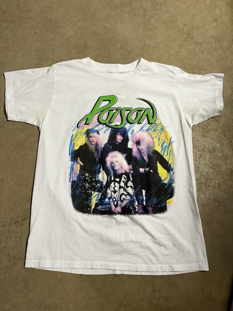 T-shirt Bianca a Maniche Corte Vintage Anni '80 Poison HH39 Unisex Taglia Unica