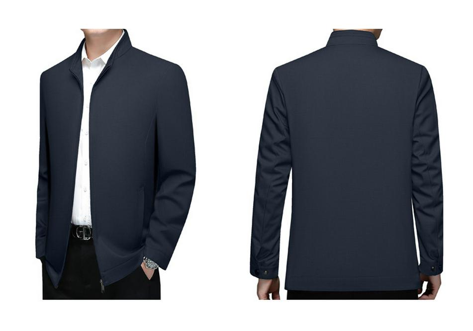 2026 Spring Men's Solid Color Stand Collar Zipper Jacket - Long Sleeve Business Casual Coat for Dad Trend.