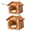 Pet Bed Cave with Removable Cushion Pillow Cartoon Bear Enclosed Indoor Cat Dog House Kitten Puppy Winter Warm Plush Sleeping Nest Pet Supplies