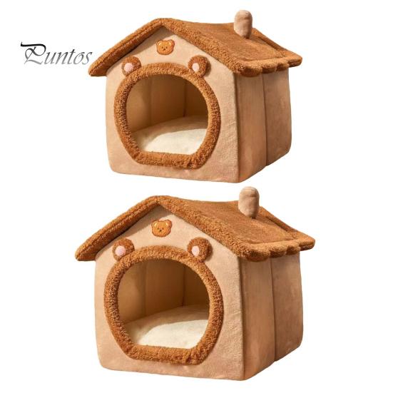 Pet Bed Cave with Removable Cushion Pillow Cartoon Bear Enclosed Indoor Cat Dog House Kitten Puppy Winter Warm Plush Sleeping Nest Pet Supplies