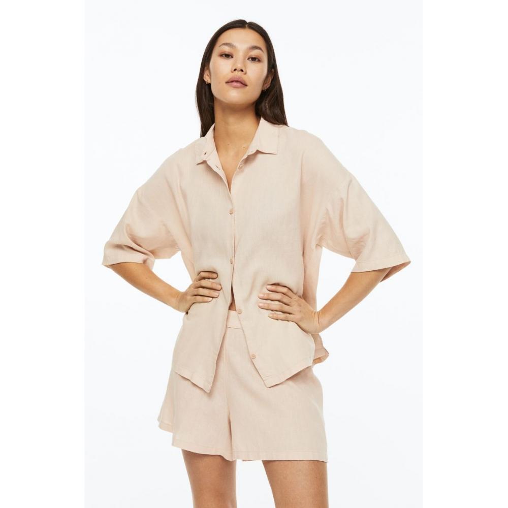 H&M Pajama Shirt & Shorts Powder Beige