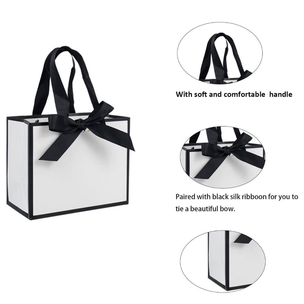 10pcs Small White Black Gift Bags with Handles Thank You Bags with Bow Ribbon Party Favor Bags
