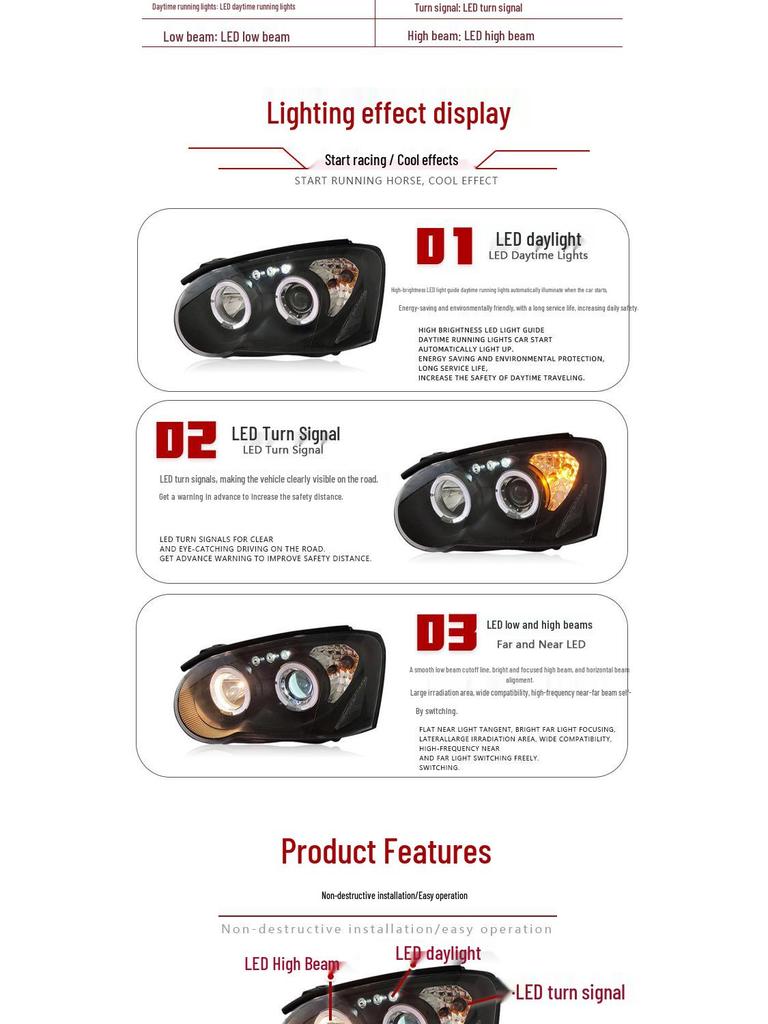 Suitable Modified LED Projector Headlight Assembly with Daytime Running Lights and Turn Signals for 2004-2005 Subaru Impreza