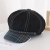 New Cute Plaid Bunny Ear Denim Beret For Women Summer Face-Slimming Octagonal Hat Japanese Retro Versatile Style