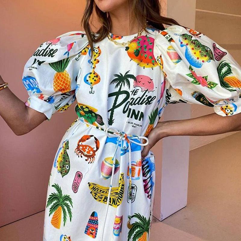 Nowa wiosenna moda casualowa sukienka z nadrukiem i rozcięciem, styl wakacyjny, duży fason dla kobiet