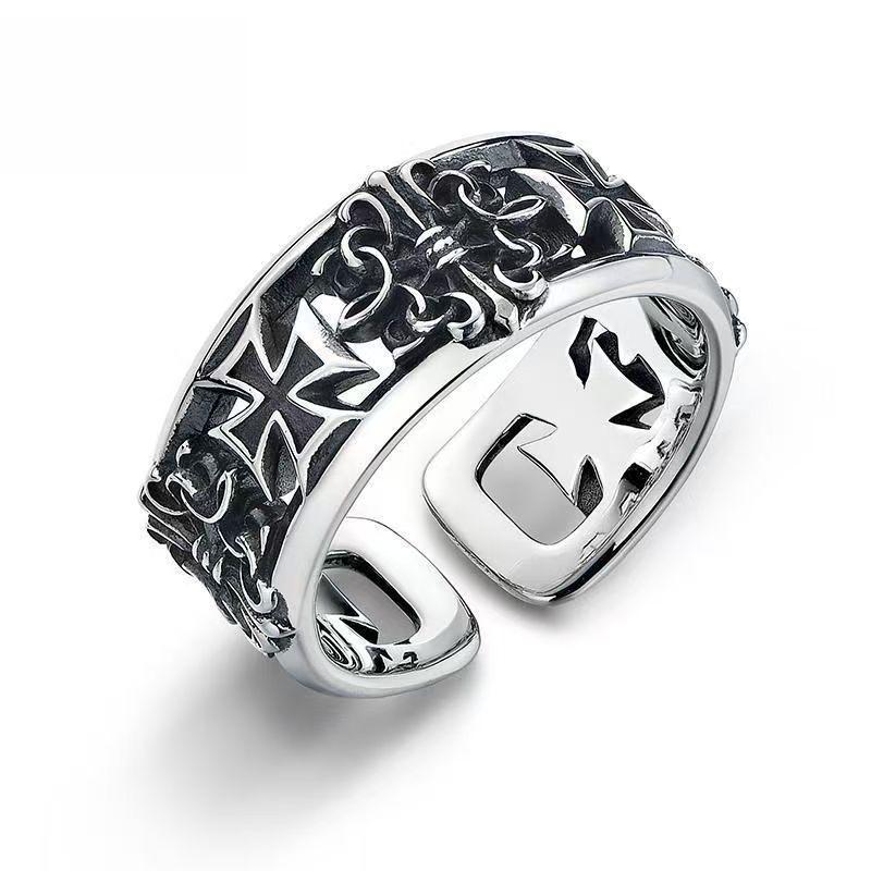 Retro Cross Hip Hop Punk Ring for Men - Trendy, High-End Open Index Finger Style Adjustable Open