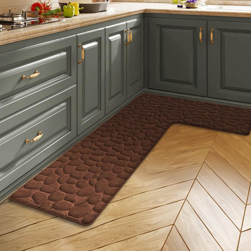 

Однотонные фланелевые впитывающие кухонные коврики для пола, бытовые L-образные нескользящие коврики для ног, коврики для ванной комнаты, придверные коврики 120x80x45cm коричневый
