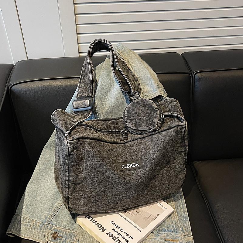 Solid Color Crossbody Bag Underarm Bag Women Denim Bag Commuter Shoulder Bag