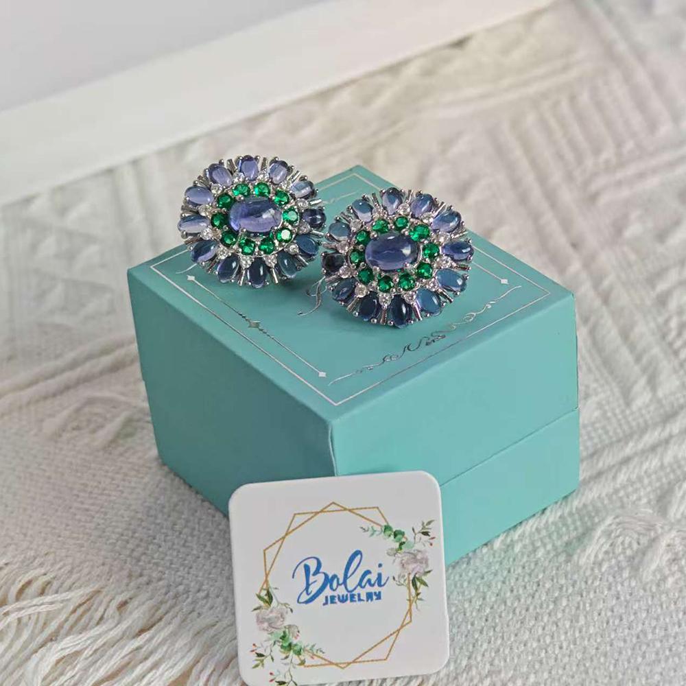 Luxury 925 sterling silver women's earrings natural iolite oval gemstones Exquisite fine jewelry for women's Anniversary gifts