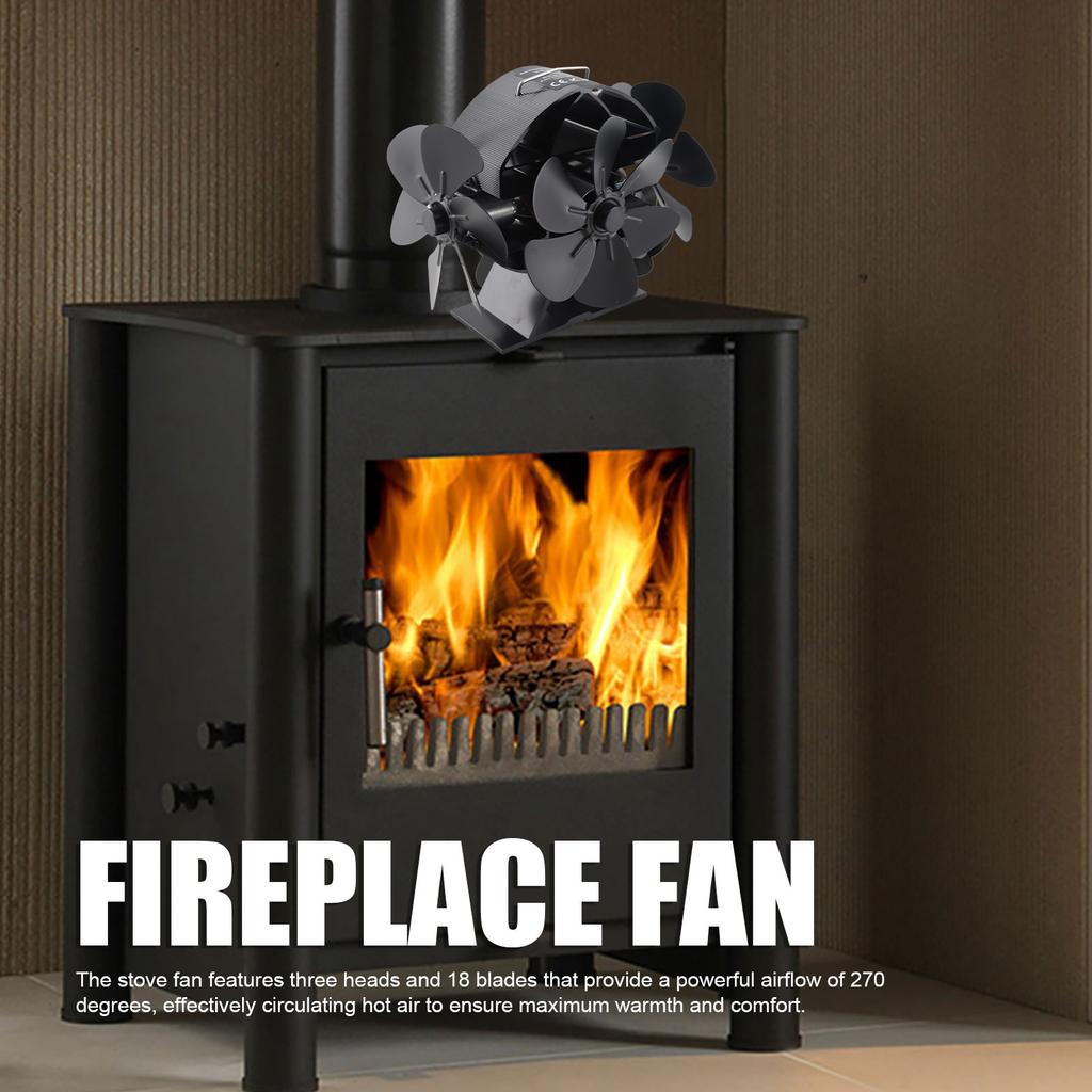 Wood Burning Stove Fan Efficient Airflow 18 Blades Aluminum Stove Fan Energy Saving Protective Cover with Handle for Fireplace