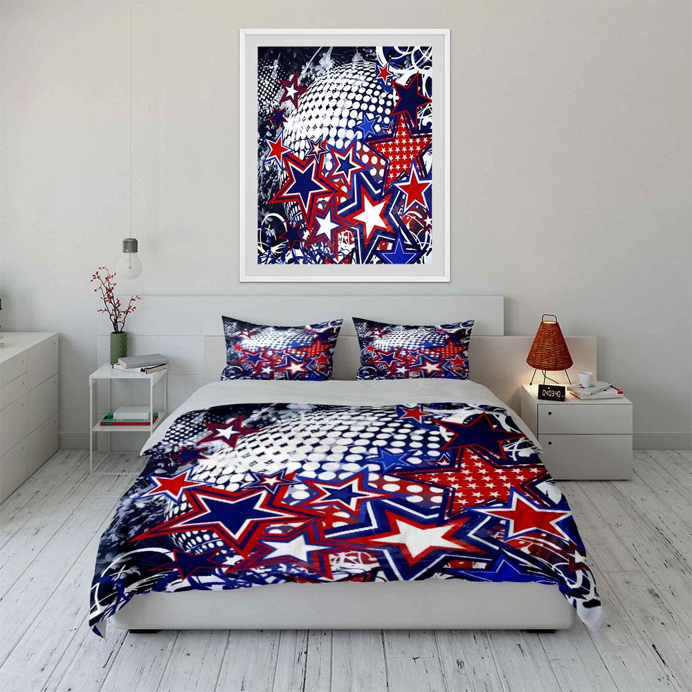 "Patriotic Star Pattern Decor Set" Bedding Set with 1 Duvet Cover 2 Pillowcases Single Double King Queen, Gift