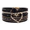 Bohemian Heart Rhinestone Magnetic Clasp Faux Leather Bracelet for Women