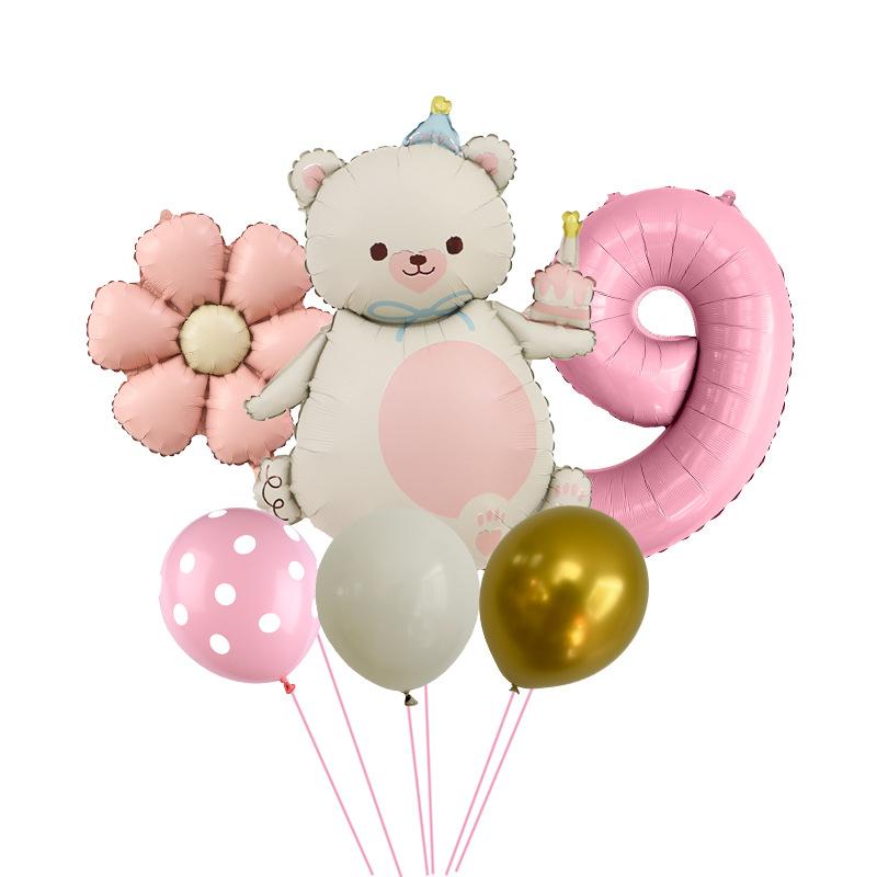 

Cute Bear Matte Daisy Aluminum Film Balloon Set Magic Children S Birthday Party Arrangement Matte Texture Milk White Bear Number 9