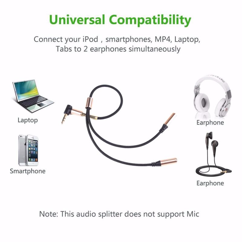 3.5MM Jack Plug Y Splitter Audio Stereo Extension Earphone Headphone Extension Cable