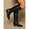 2025 Winter New Slimming Plus Size Mid-heel Skinny Boots Pointed Toe Thick Heel Retro British Style Knight Boots for Women