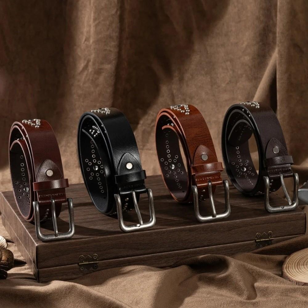 Fashion Rivet Buckle Waist Belt Jeans Style Versatile Jeans Belt Genuine Leather Waistband Men Women