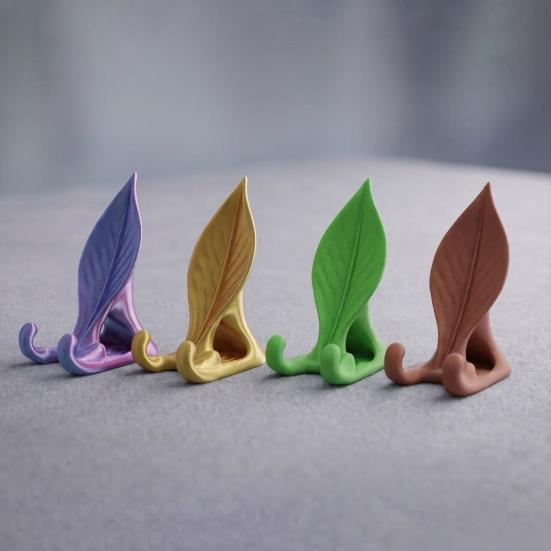Leaf Shape Desk Ornament Shaped Phone Stand, 3D Printed Mobile Holder with Double Small Stand for Home Hook Support, Creative Hands Free Video Cradle,