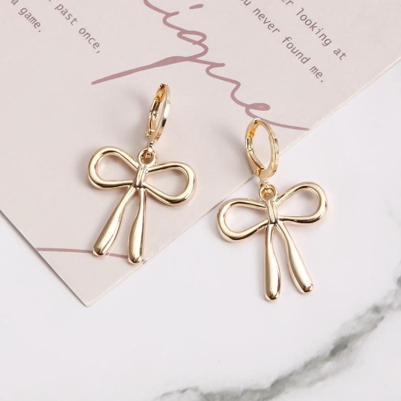 Elegant Gold Plated Metal Earring Unique and FashionableThin Hoop Earring with Unique Details Cute Bowknot Ear Rings