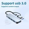 4 Port USB 3.0 Hub, Aluminum Type C Hub with 1xUSB 3.0 + 3xUSB 2.0, Dual Input USB C USB A Option, Bus-Powered USB Expander