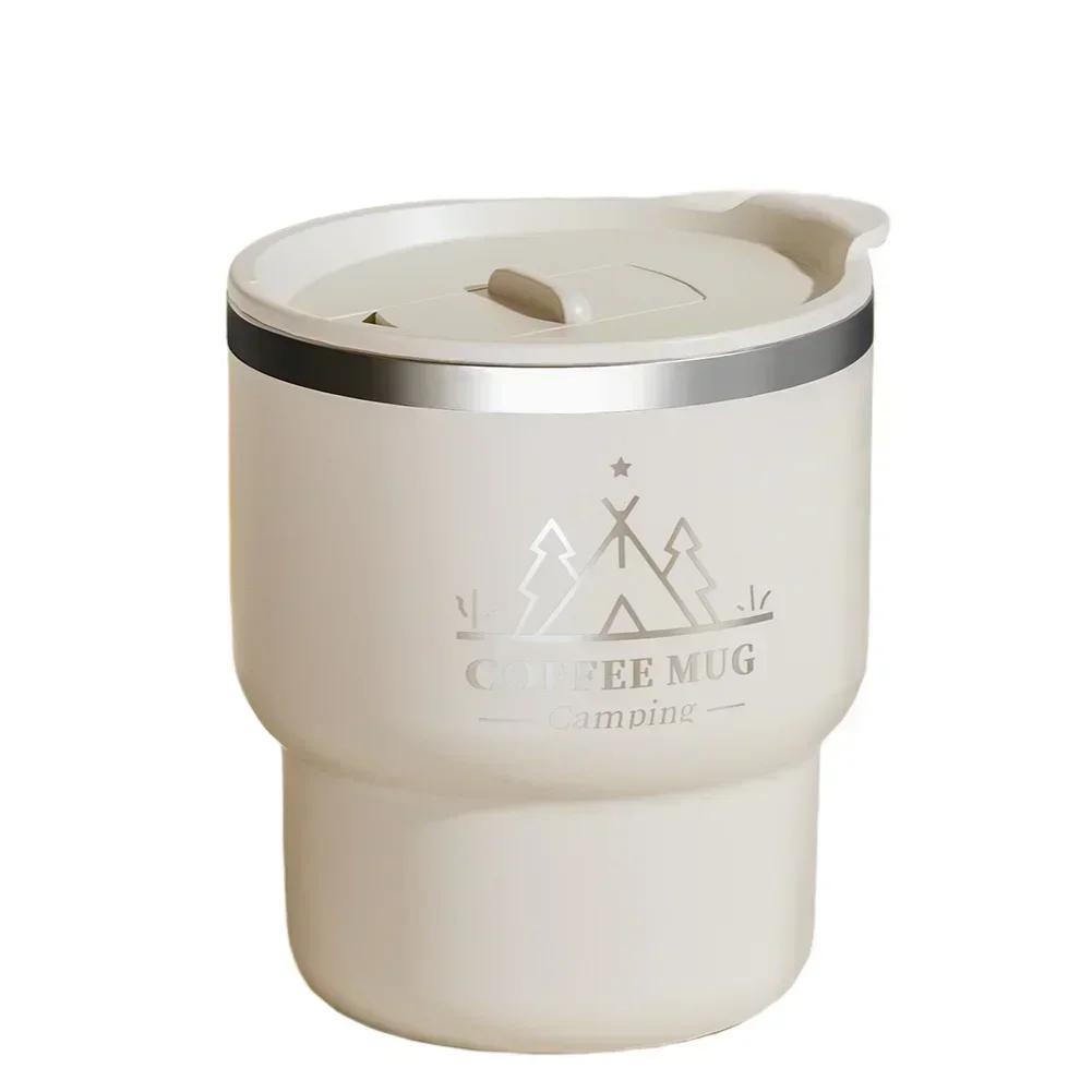 Double wall vacuum insulated 304 stainless steel coffee cup with spill resistant flip lid portable for tea juice drinks