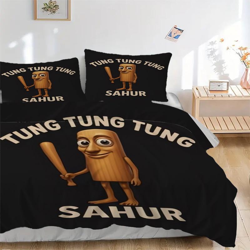 Tung Tung Sahur Adventure Print 3Pcs Bedding Setduvet Cover With 2 Bedropillowcase Home Birthday Gift