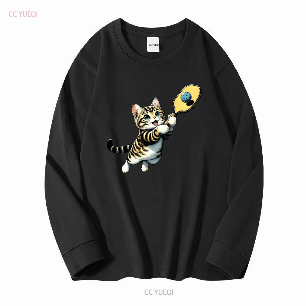 Funny Kitten Playing Pickleball Cute Cat Player T Shirt Sweat Vintage Washed Casual Top For Everyday Wear Streetwear Vintage