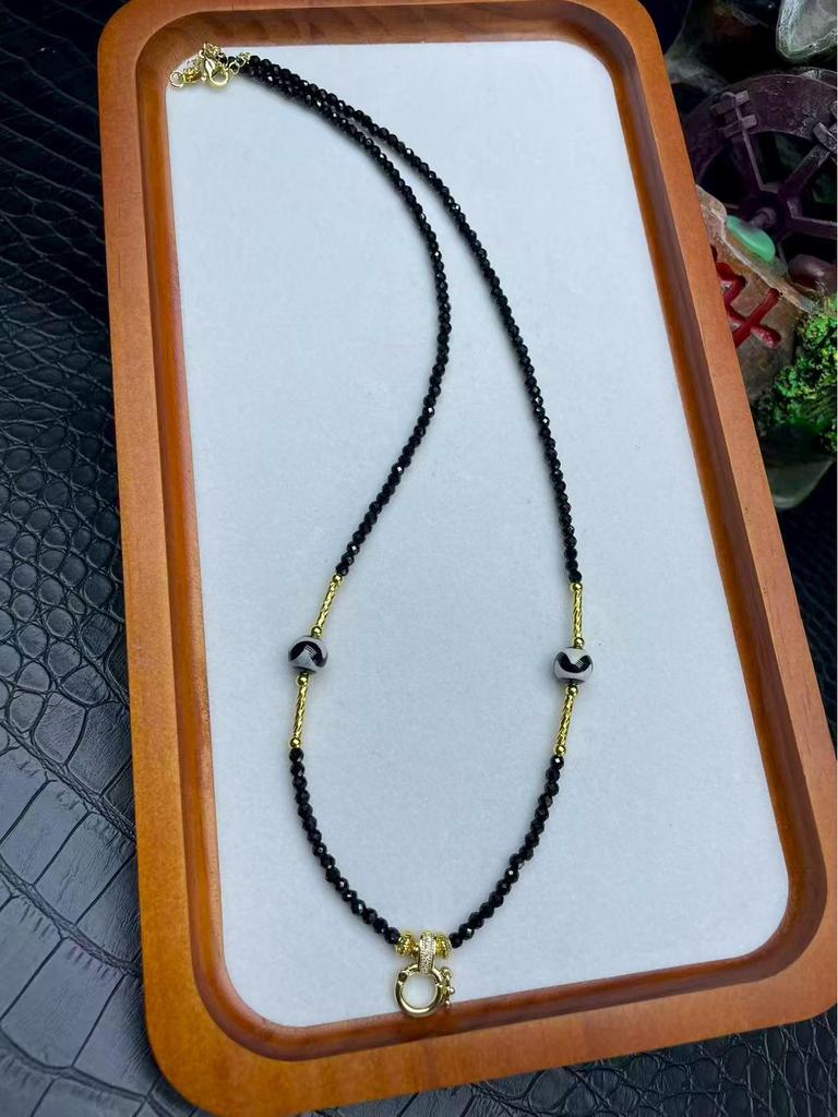 Thailand Jade Amulet Necklace with Crystal Beads and Thangka Pendant