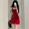 Pure Desire Style Spice Girl Red Suspender Dress Women's Summer New Design Sense Niche Temperament Waist and Thin Short Skirt