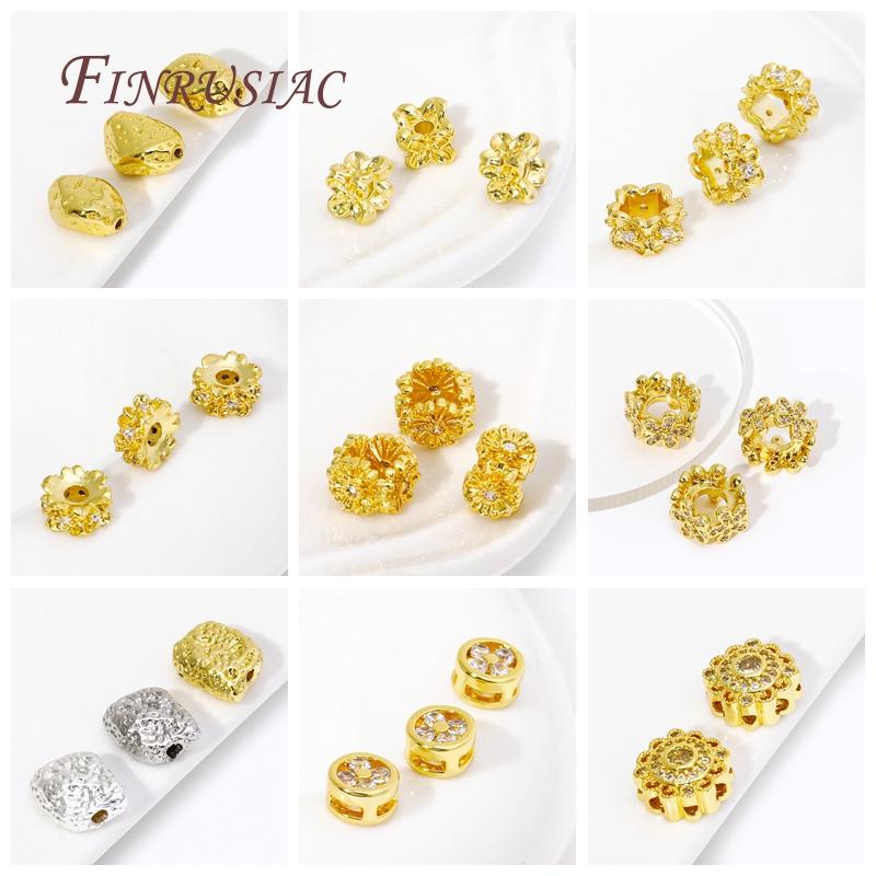18K Real Gold Plated Beads with Large Hole,Brass Zircon Bead Separators Accessories For Bracelets,DIY Jewelry Making Supplies