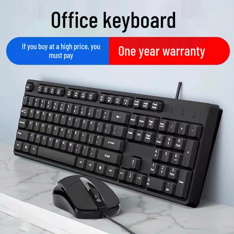 Black USB Wired Keyboard and Silent Mouse Set for Office or Gaming