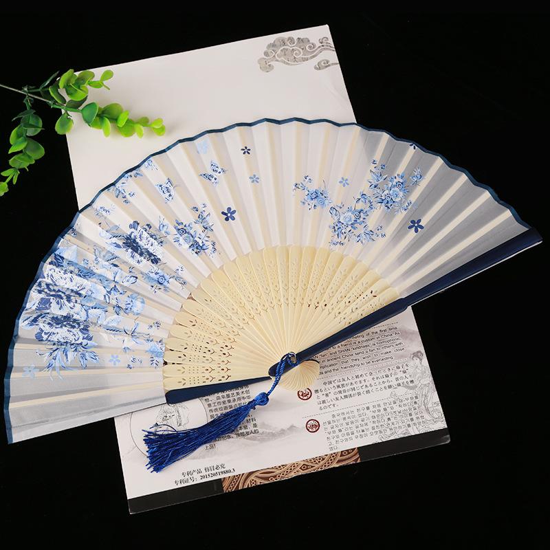 Evantai de mână pliabil din mătase vintage, evantaie chinezești din bambus, cadouri artizanale, recuzită pentru spectacole de dans pentru femei, decorațiune pentru casă