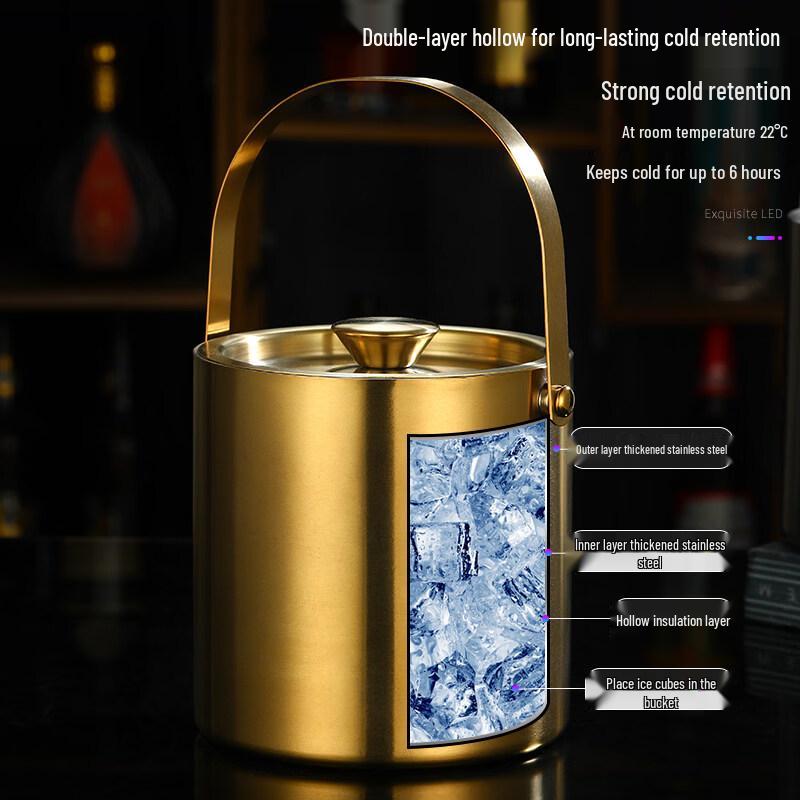 ZISIZ Stainless Steel Double-Layer Ice Bucket