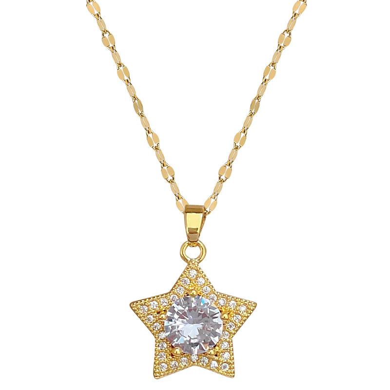 Pentagram Zircon Necklace Earrings Ring Set Light Luxury Personality Temperament Earrings Necklace Combination