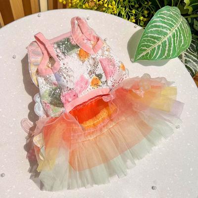 Fluffy Pet Princess Dress Soft Creative Dog Rainbow Butterfly Dress Tulle Skirt Cute Dog Wedding Skirts For Dogs Cats
