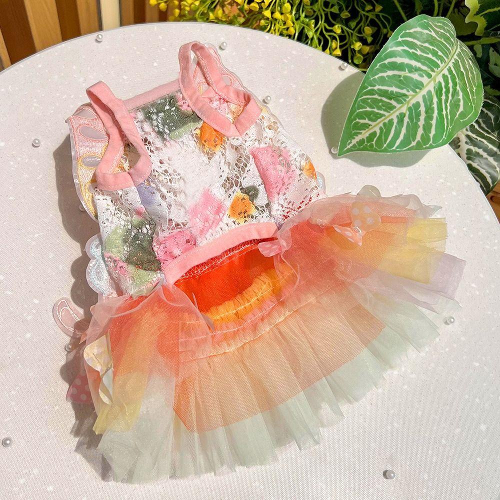 Fluffy Pet Princess Dress Breathable Soft Dog Rainbow Butterfly Dress Cute Tulle Skirt Dog Wedding Skirts Birthday Party