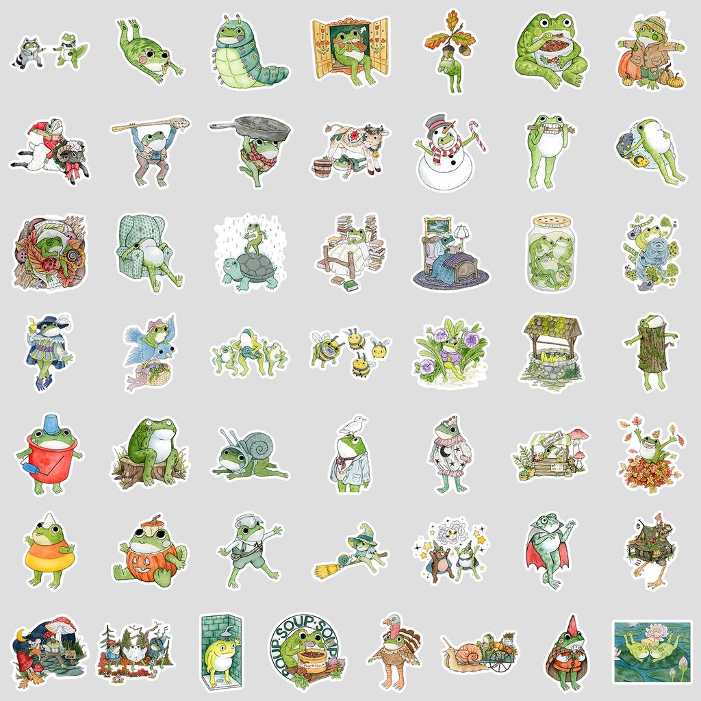 50 Cartoon Frog Doodle Stickers Creative Cute Frog Stickers Mobile Phone Computer Waterproof Decorative Stickers