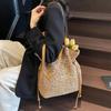 Yogodlns Women Straw Underarm Bag Solid Color Pleated Handbag Large Capacity Trendy Shoulder Bag Travel Shopping Beach Bag