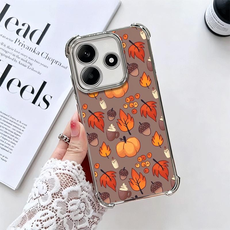 

Pumpkin Happy Fall Autumn Soft Phone Case For Xiaomi Redmi Note 14 15 Pro Plus 13 12 11S 11T 5G 10 9S 9 Plating Anti-Fall Fundas Redmi Note 15 Pro 4G