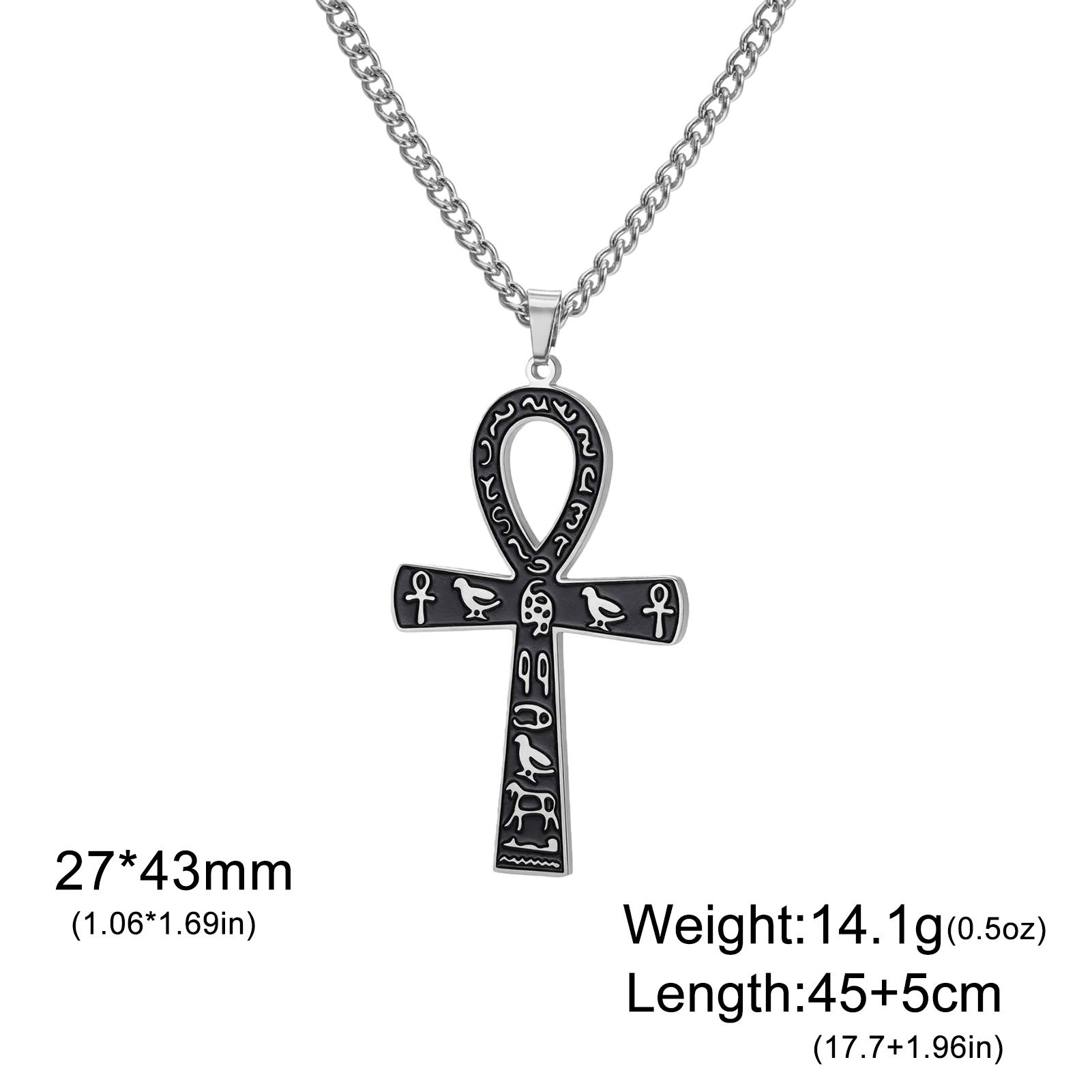Lucktune Ancient Egyptian Ankh Cross Pendant Necklace Retro Stainless Steel Animal Totem Cross Necklace Amulet Jewelry Gifts 45-50CM